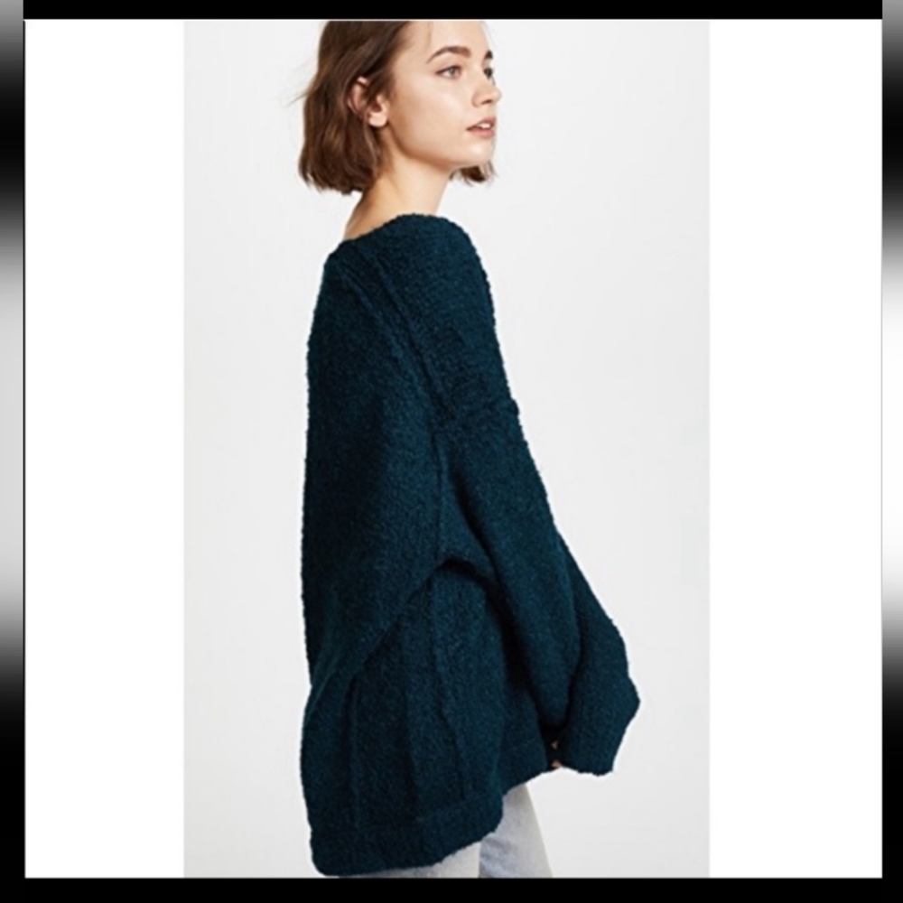 Free People Womens Alpaca Blend Sweater Oversized Soft Fuzzy Teal Long Sleeve - Picture 14 of 16